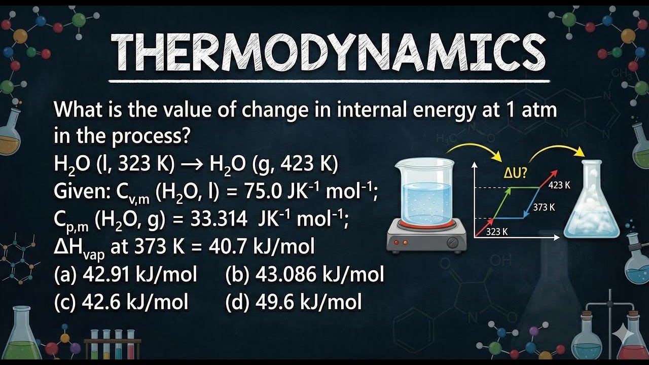 What is the value of change in internal energy at 1 atm in the process? H 2 O ( l , 323 K ) → H 2 O