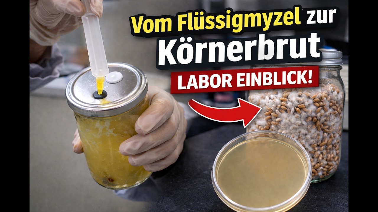 Flüssigmzel, Petrischale und Körnerbrut für die Pilzzucht