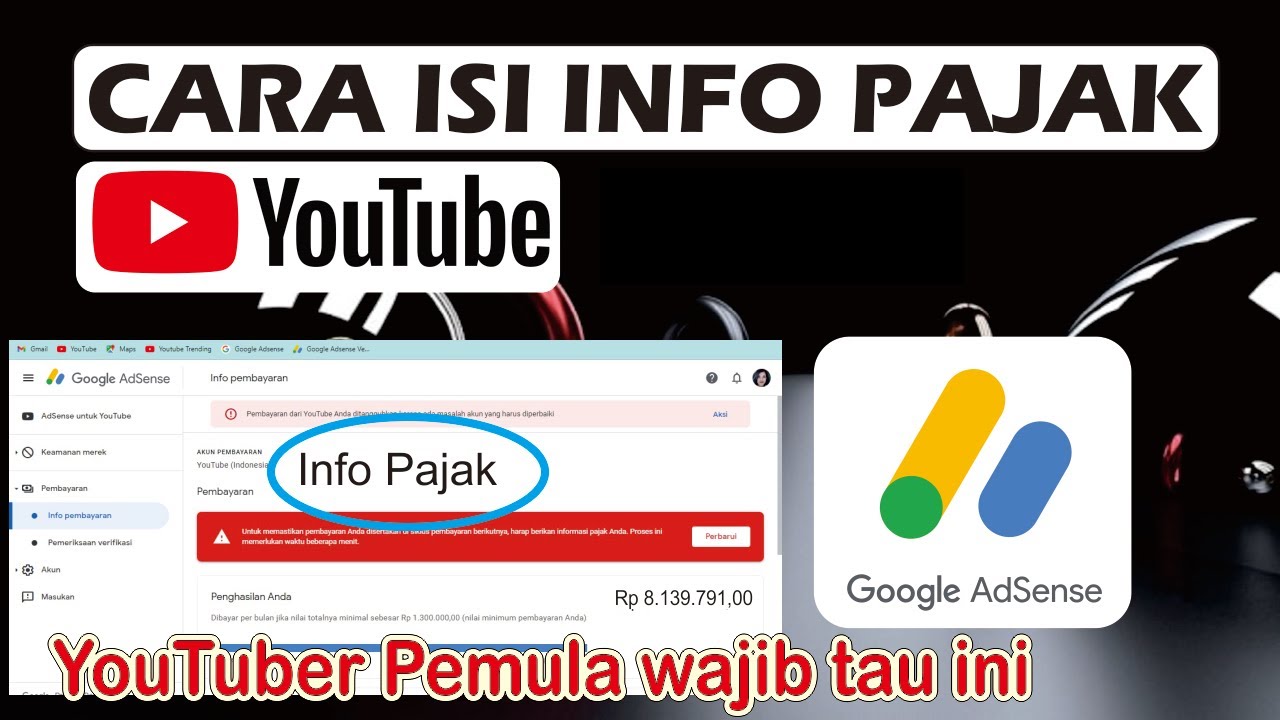 CARA ISI INFO PAJAK YOUTUBE DI GOOGLE ADSENSE | TUTORIAL YOUTUBE