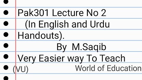 PAK301 Lecture No 2 (In English and Urdu Handouts).by M.Saqib