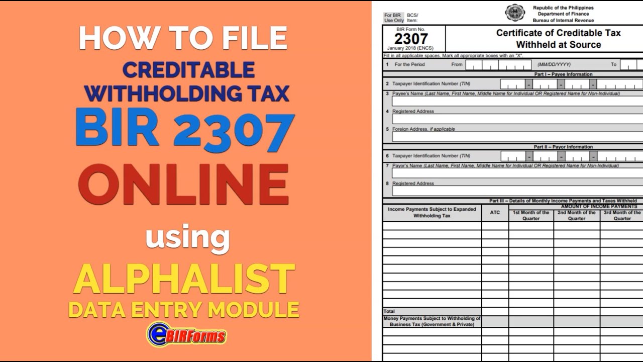 How to attach BIR form 2307 online using Alphalist Data Entry Module of  eBirforms? - YouTube