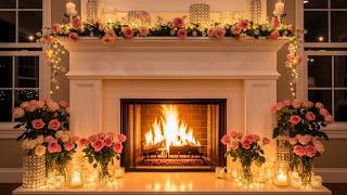 4K Cozy Pink Rose Fireplace ASMR🌹Soft Spring Night Ambience, Crackling Fire & Candlelight for Sleep screenshot 5