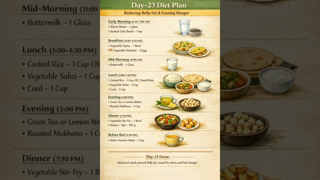 Day-23 Diet Plan (Reducing Belly Fat & Evening Hunger) Weight Loss | Diet Plan | Meal Plan