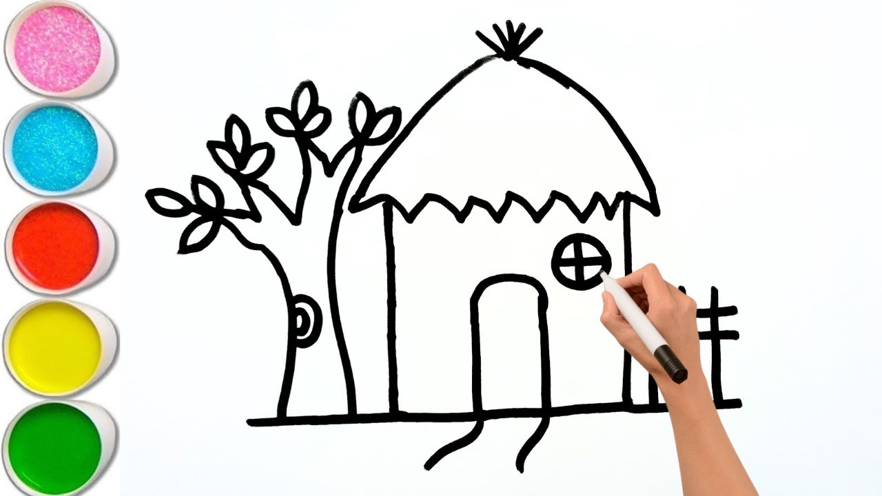 How to Draw a Hut 🏡| Hut Drawing for Kids | Easy Step by Step - YouTube