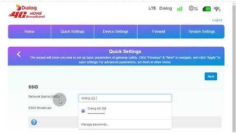 Dialog Home Broadband router Wi-Fi Password change