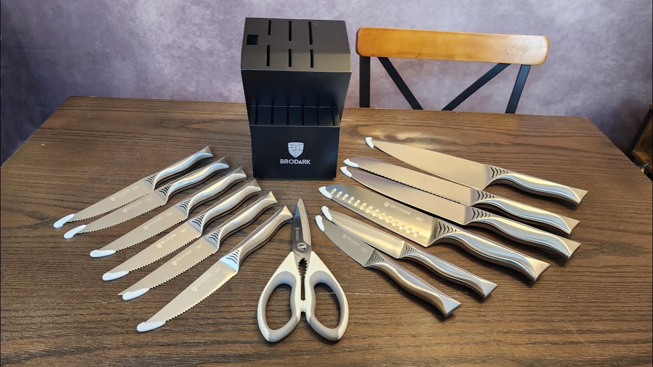 BRODARK Knife Set for Kitchen with Block, 15-Piece Kitchen Knife Set with  Built-in Sharpener, NSF Certified Stainless Steel Knife Block Set, Shark