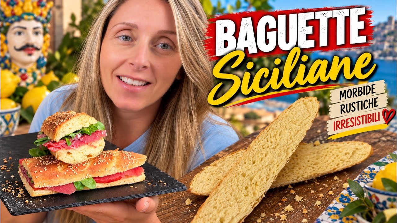 Baguette siciliane di semola con sesamo: rustiche fuori e morbide dentro