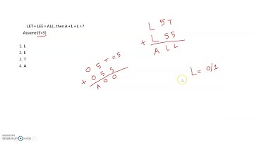 LET + LEE = ALL , then A + L + L = ? | Cryptarithmetic Problems