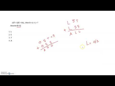 LET + LEE = ALL , then A + L + L = ? | Cryptarithmetic Problems