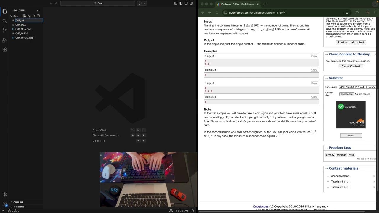 DAY 3 OF SOLVING CODEFORCES PROBLEMS | RATED 900 Cdf_160A | REAL TIME CODING ON C++