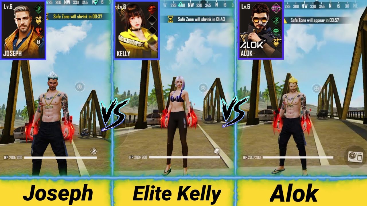 ALOK VS KELLY VS JOSEPH SPEED TEST FREE FIRE - GARENA FREE FIRE