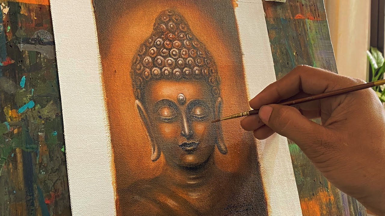 Buddha Oil painting on canvas | tutorial for beginners