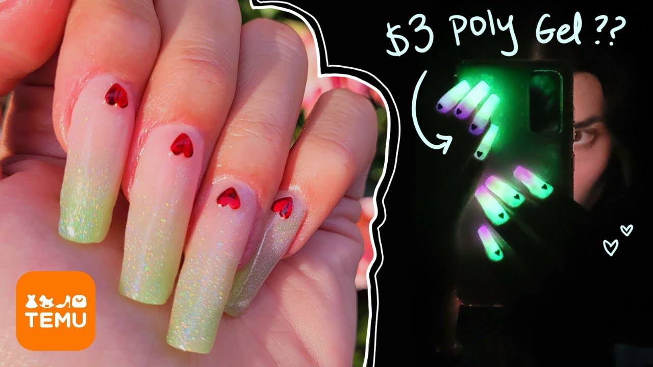 Temu poly gel test | Trying glow-in-the-dark poly gel from Temu (as a beginner 😳)