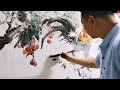 Rooster and Lychee - Chinese Watercolor Painting