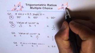 Trigonometric Ratios Multiple Choice Q1 to Q4