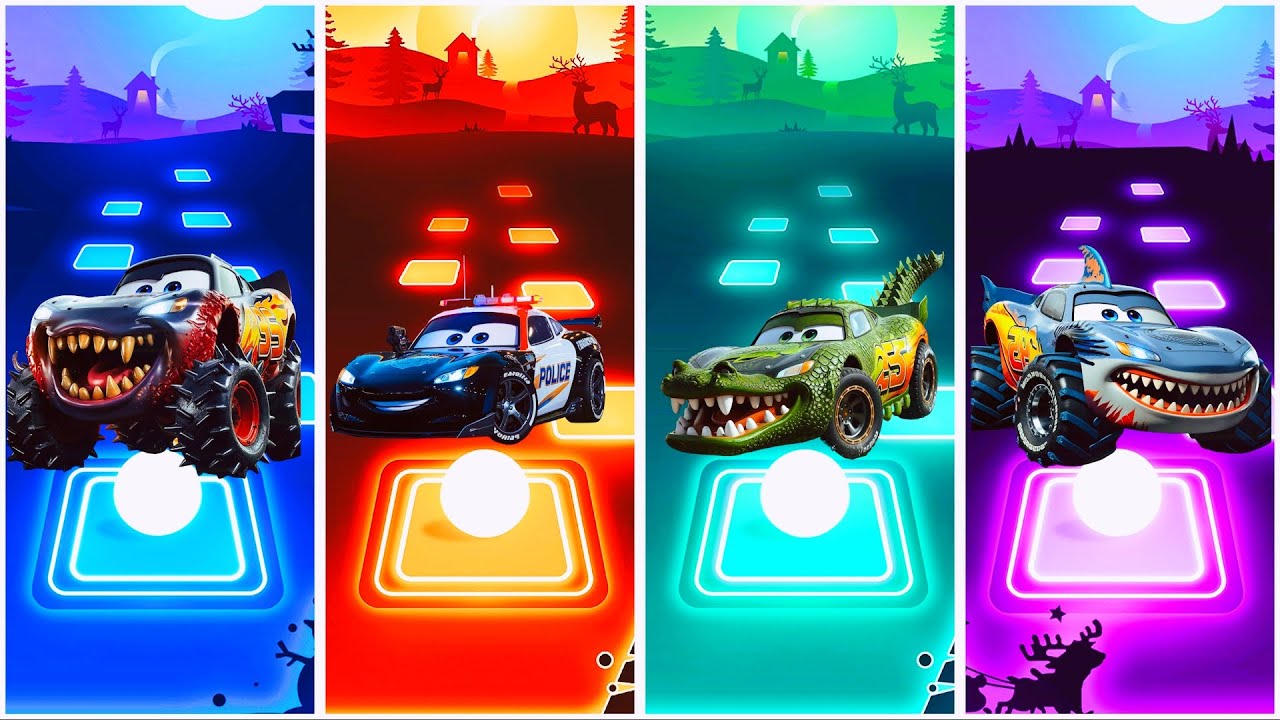 Monster McQueen 🆚 Police McQueen 🆚 Crocodile McQueen 🆚 Shark McQueen 🎶 Tiles Hop EDM Rush!