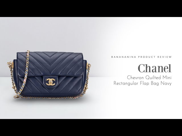 CHANEL Calfskin Chevron Quilted Mini Rectangular Flap Bag Blue