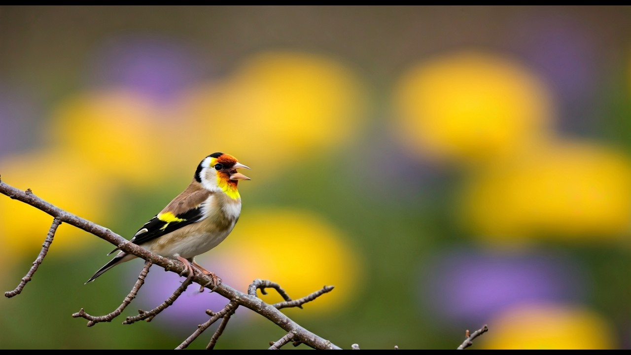Дикий марокканский щегол поет на природе мощным и привлекательным голосом.