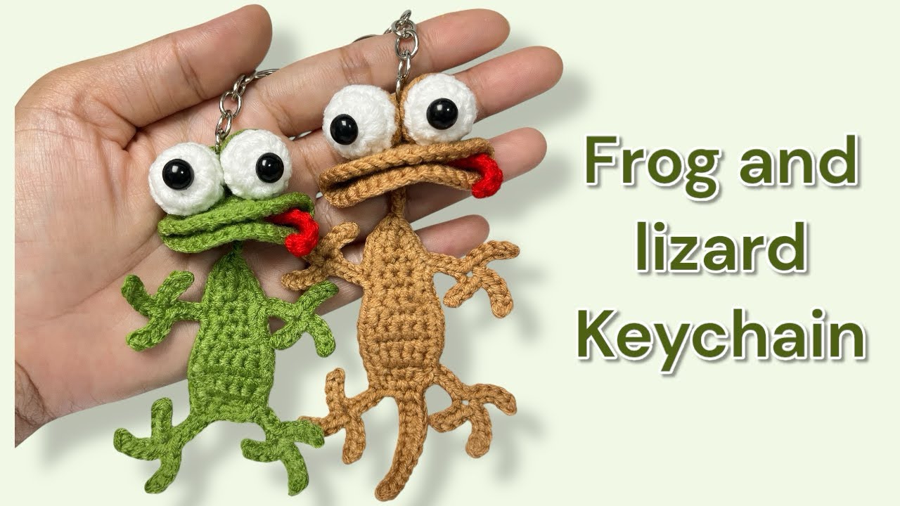 กบและจิ้งจกตัวแบน Frog and lizard🐸🦎 #crochet #handmade #diy #frog #lizard #temmycraft #Keychain