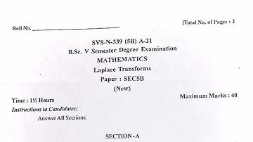 Bsc 5th Sem Mathematics question paper Gulbarga University CBCS 2021 Laplace Transform degree exam