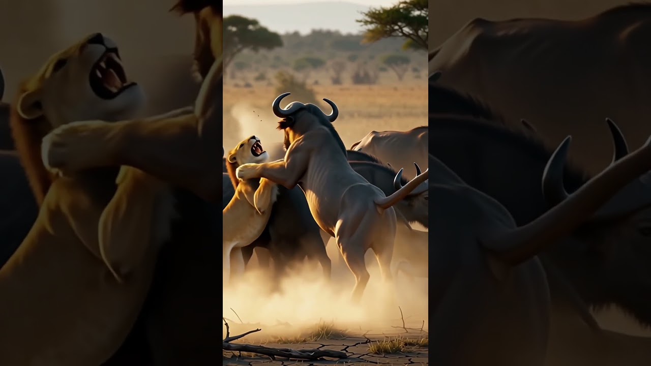 Buffalos vs Lion Pride on the Savannah 