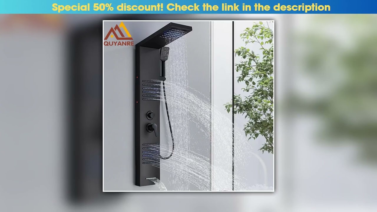 Black LED Shower Panel Tower System Rain Waterfall Shower Column Hydroelectricity Massage Body Spa
