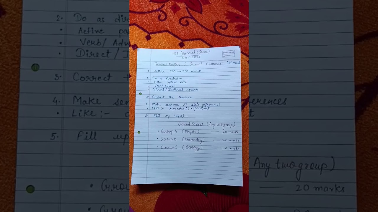 D.A.V public school,PRT exam Questions 2023