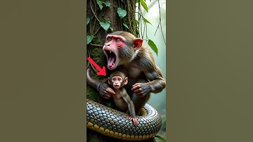 Monkey 🐒 Fight 👊 With Dangerous Snake 🐍 For Save Her Child 🚸 #shorts #foryou