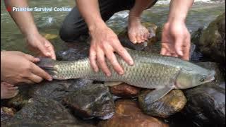 Primitive Life - Girl Fishing Skills Catch Fish in Hot Dry Season - Girl Sleeps On The Rock Water
