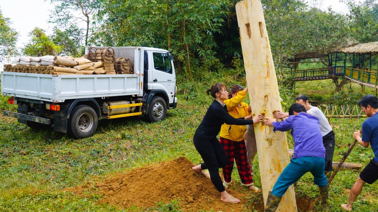 Transporting a Massive Wooden Pillar by Truck | Building a Strong 1 Pillar Cabin