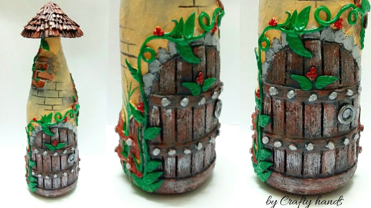 glass bottle craft | diy bottle decoration idea | best out of waste bottle craft