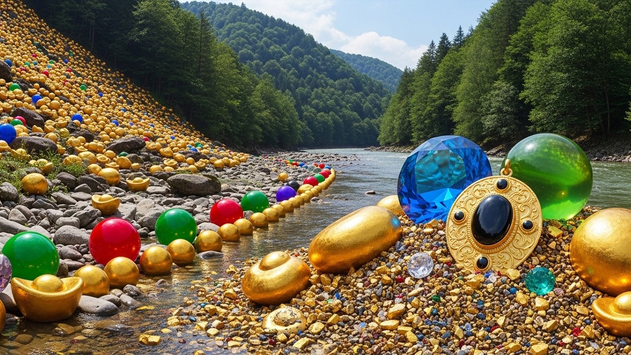 River water flows over smooth, shiny rocks. Choose from a variety of beautiful gems today.