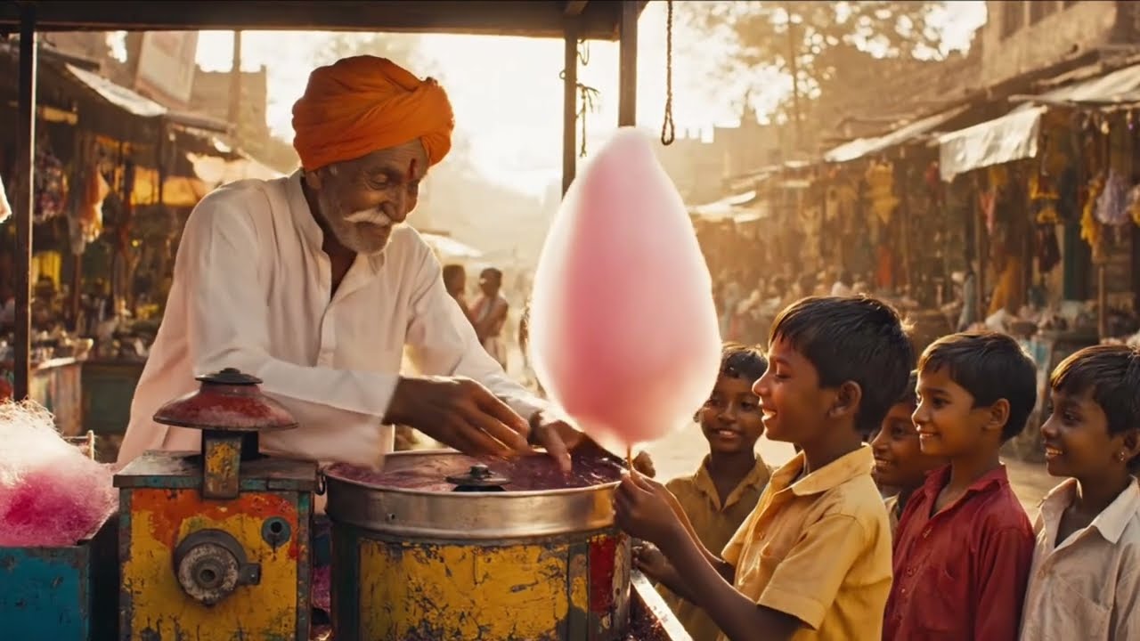 Пожилой мужчина продает сахарную вату. Сделано с помощью ИИ || @Iamhassan20