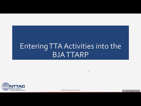 Entering and Updating TTA Activities in the BJA TTARP