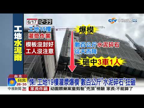 天降泥漿雨! 工地19樓"爆模" 水泥+石塊狂噴砸人│中視新聞 20230618