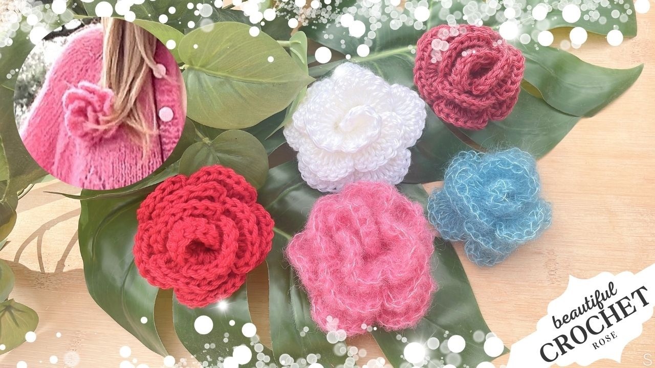 ふんわり可愛いバラの花🌹初心者さんでも編める超簡単レシピ　Easy Crochet Rose for Beginners🌹Super Simple & Fast!