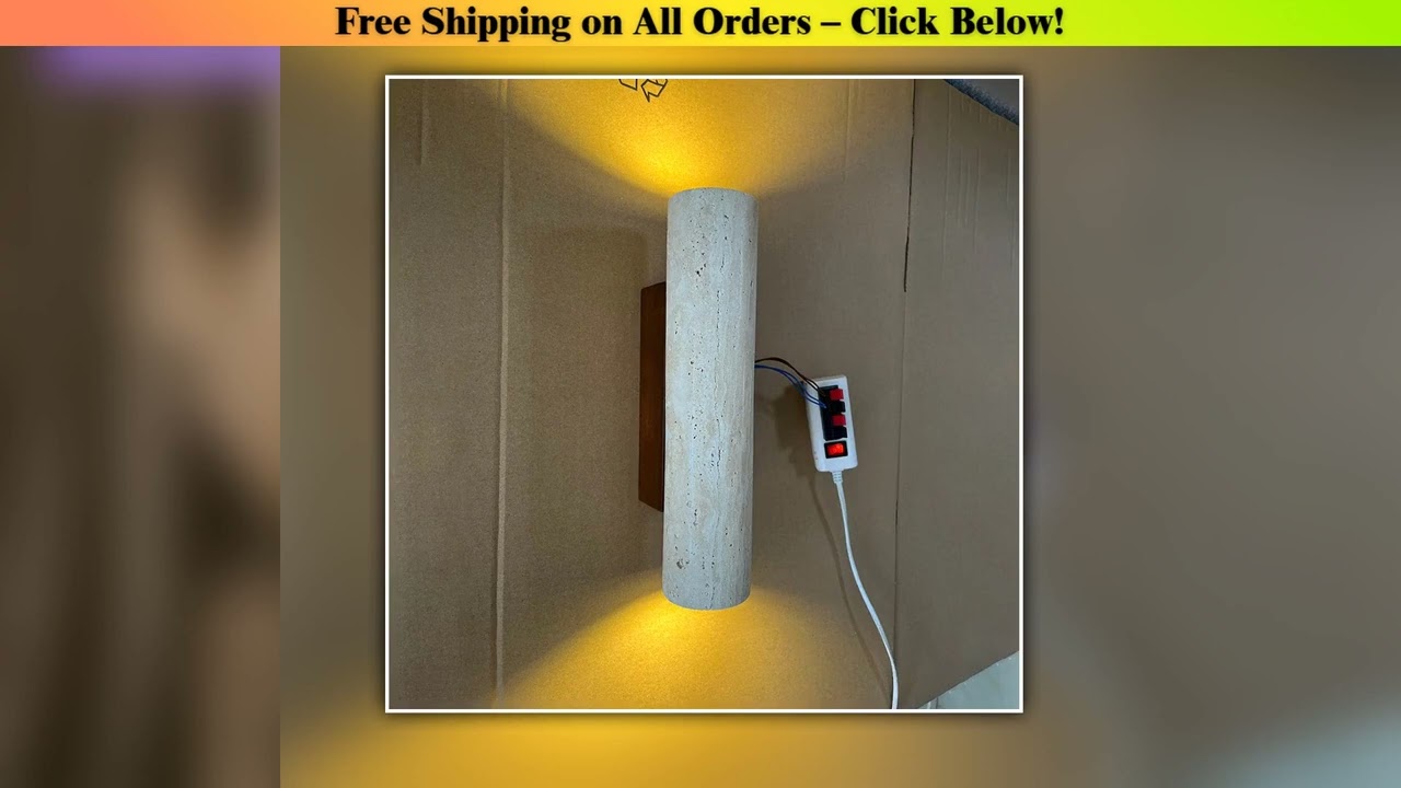 Nordic Design Yellow Travertine Wall Lamp Wood Stone Sconce Light LED Lighting Fixture Bedroom