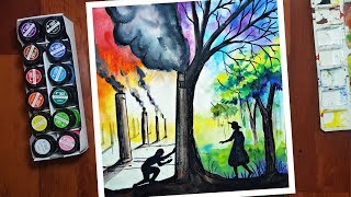 ... | how to draw scenery of environmental pollution step by 2...