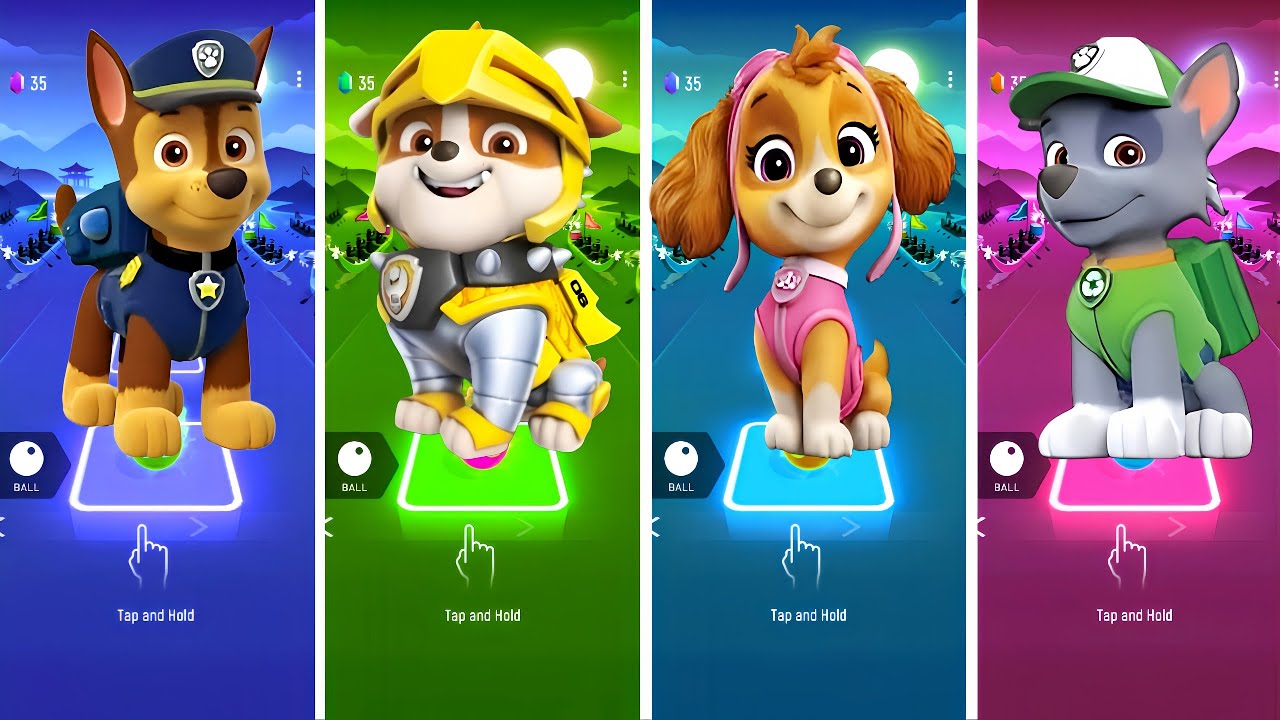 Marshall VS Ryder Paw Patrol VS Rubble Paw Patrol VS Paw Patrol - Tiles Hop EDM Rush