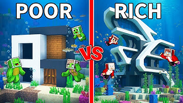 Mikey Family POOR vs JJ Family RICH Underwater Modern House Battle in Minecraft (Maizen)