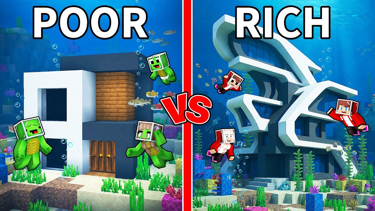 Mikey Family POOR vs JJ Family RICH Underwater Modern House Battle in Minecraft (Maizen)