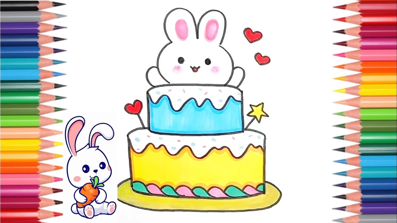 Cute Cartoon Bunny Cake Drawing | How to Draw Cute Cake With Bunny ...