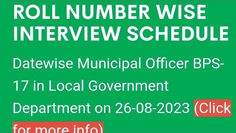 SPSC Update Roll No wise Interview Schedule Date wise Municipal Officer BPS-17 in Local Govt#spsc