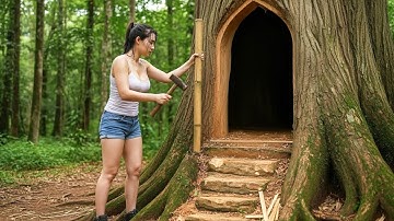 I Built a Secret Shelter Inside a Giant Tree | 200 Days Living in the Forest