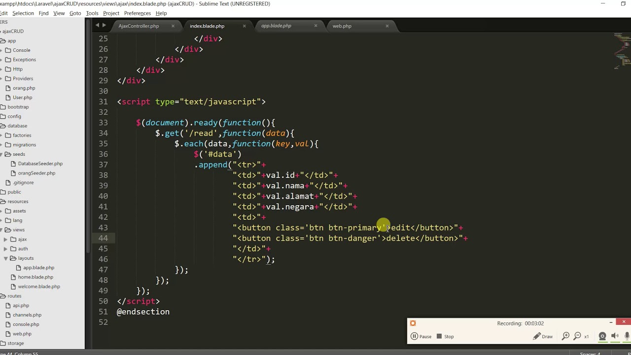 LARAVEL 5.5 ajax CRUD - Read - part 5 - YouTube