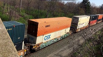4 Engine CSX Double Stack Train Overhead View 4K UHD