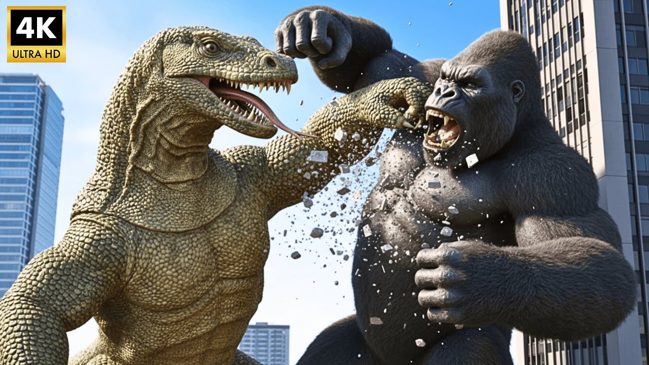King Kong vs Giant Komodo | The Reptile Monster That Shook the Downtown 🦍⚔️
