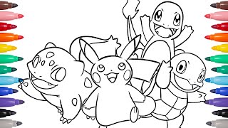 Pokemon Coloring Pages - Coloring Pikachu with Gen 1 Starters!