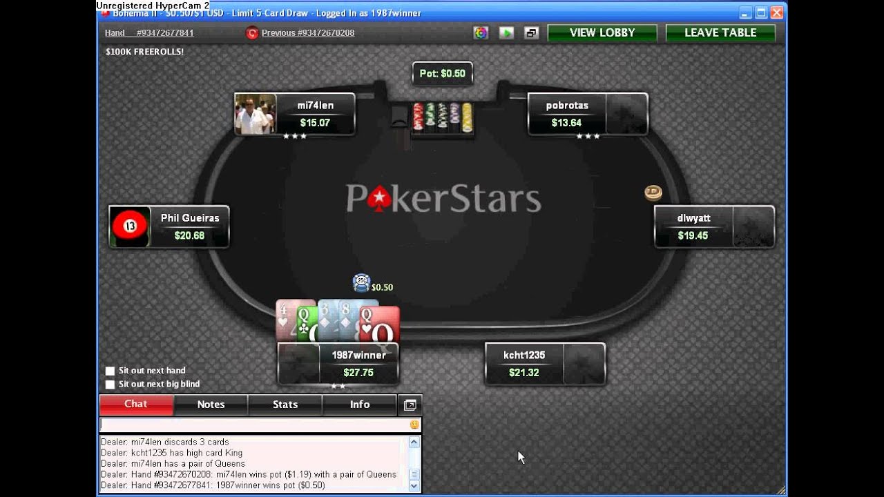 Вод кэш 5  Card Draw FL лимит 0,5   1 $ на PokerStars