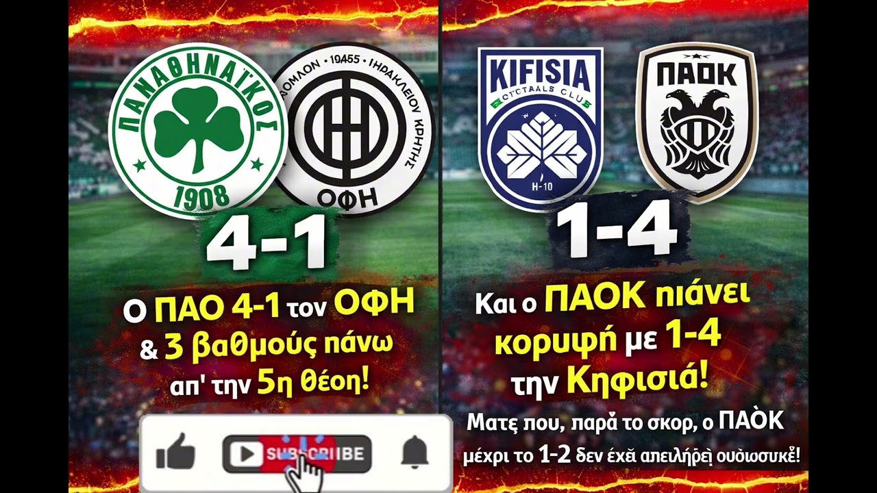 ΠΑΟΚ ΠΙAΝΕΙ ΚΟΡΥΦΗ – ΠΑΝΑΘΗΝΑΪΚΟΣ +3 ΑΠΟ ΤΗΝ 5Η ΘΕΣΗ! 🔥